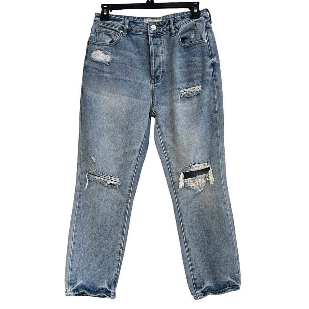 Pacsun SZ 26 Mom Jeans Hi-Rise Button-Fly Distressed Whiskered Medium Wash Blue